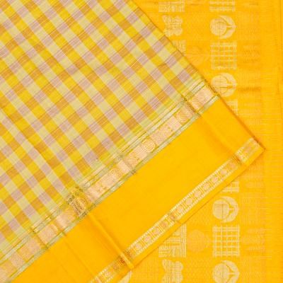 Kanchi Kora Organza Silk Checks Yellow Saree