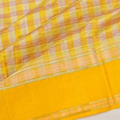 Kanchi Kora Organza Silk Checks Yellow Saree