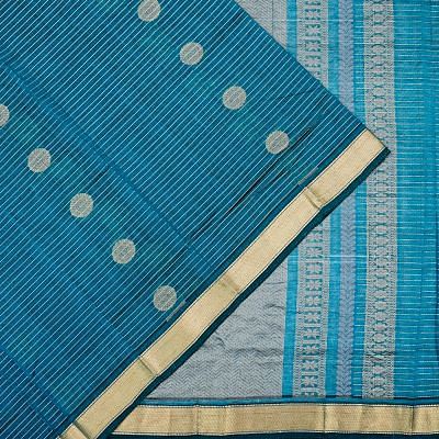 Organza Horizontal Lines And Butta Teal Blue Saree