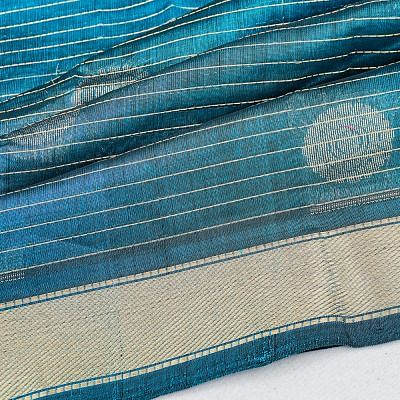 Organza Horizontal Lines And Butta Teal Blue Saree