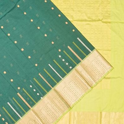 Kuppadam Cotton Silk Butta Bottle Green Saree