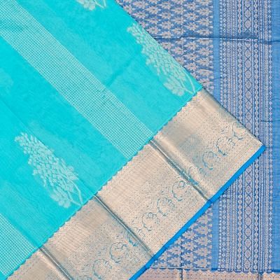 Kuppadam Cotton Silk Vertical Lines And Butta Sky Blue Saree