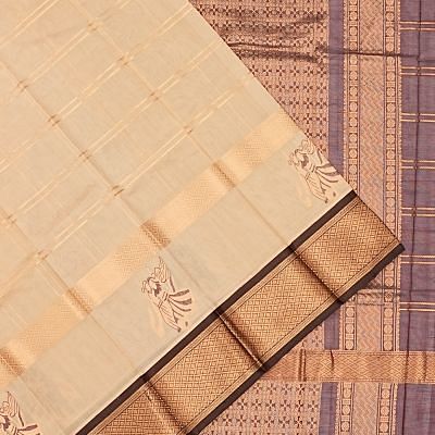 Kuppadam Cotton Silk Checks Cream Saree