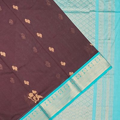 Kuppadam Cotton Silk Butta Brown Saree