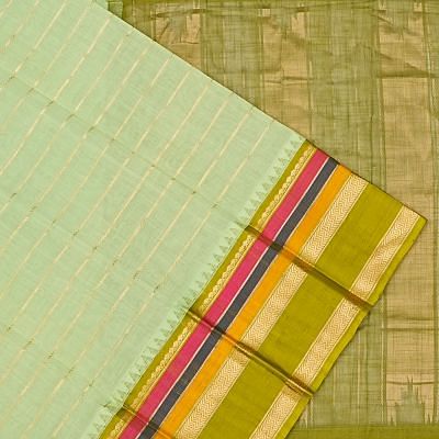 Kuppadam Cotton Silk Horizontal Lines Pastel Green Saree