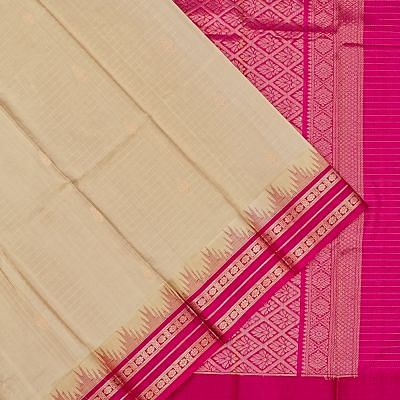 Kuppadam Cotton Silk Checks And Butta Beige Saree