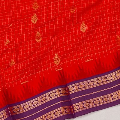 Kuppadam Cotton Silk Checks And Butta Red Saree