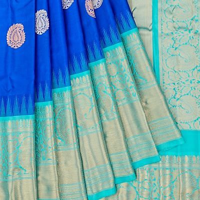 Gadwal Silk Butta Royal Blue Saree