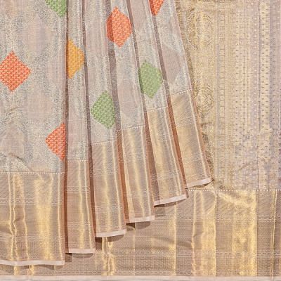 Kanchipuram Silk Tissue Brocade Peach Saree