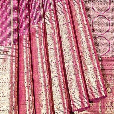 Kanchipuram Silk Checks And Butta Purple Saree