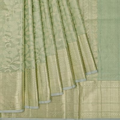 Kanchipuram Silk Tissue Jaal Sage Green Saree