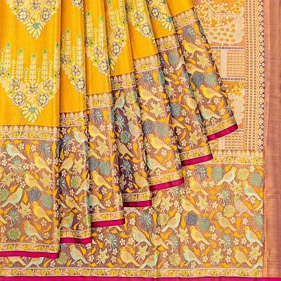 Kanchipuram Silk Tissue Jaal Gold Saree