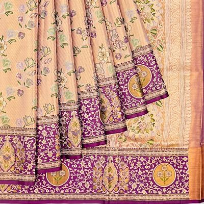 Kanchipuram Silk Tissue Brocade Peach Saree