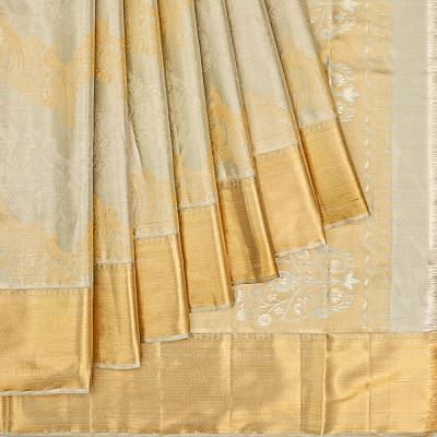 Kanchipuram Silk Tissue Jaal Silver Saree