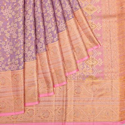 Kanchipuram Silk Tissue Brocade Lavender Saree