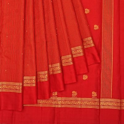 Kanchipuram Silk Vertical Lines And Butta Red Saree