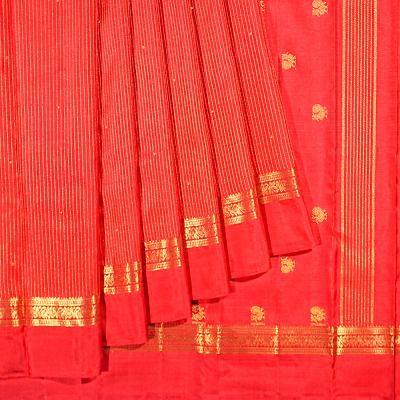 Classic Kanchipuram Silk Vertical Lines Red Saree