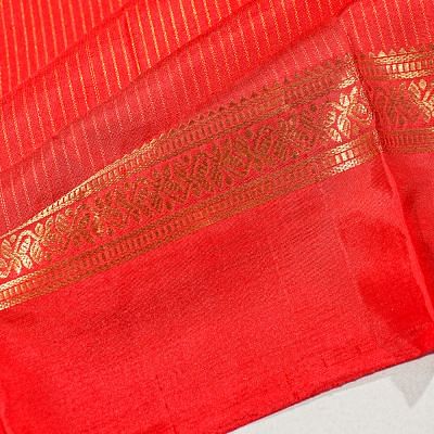 Classic Kanchipuram Silk Vertical Lines Red Saree