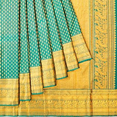 Kanchipuram Silk Brocade Teal Green Saree