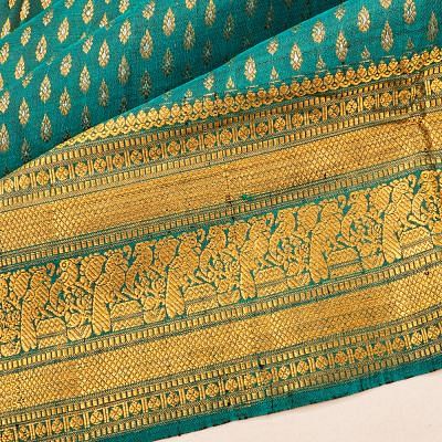 Kanchipuram Silk Brocade Teal Green Saree