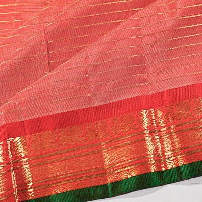 Kanchipuram Silk Horizontal Lines Red Saree