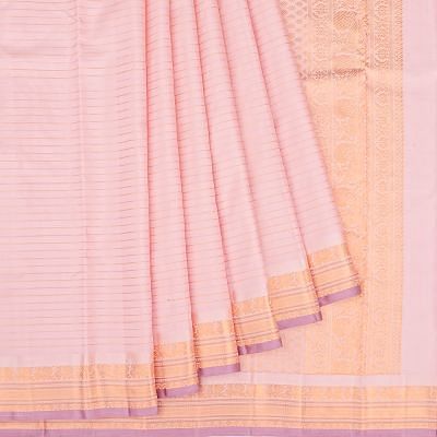 Classic Kanchipuram Silk Horizontal Lines Peach Saree