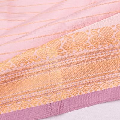 Classic Kanchipuram Silk Horizontal Lines Peach Saree