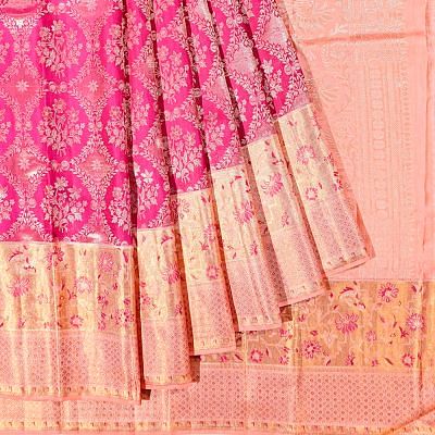 Kanchipuram Silk Brocade Pink Saree