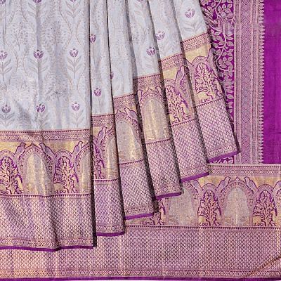 Taranga Kanchi Silk Brocade Pastel Grey Saree