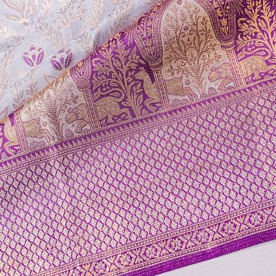 Taranga Kanchi Silk Brocade Pastel Grey Saree