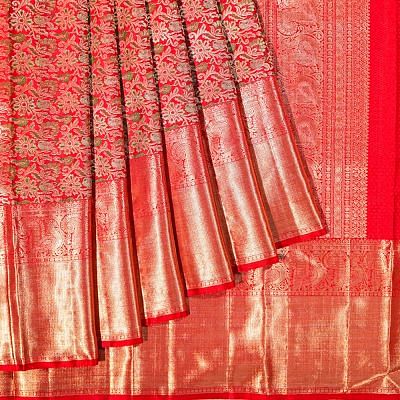 Kanchipuram Silk Brocade Red Saree