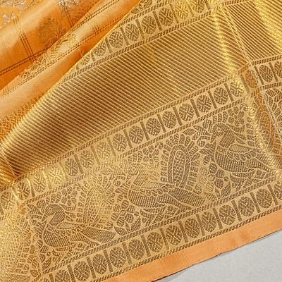 Kanchipuram Silk Checks And Jaal Sandalwood Cream Saree