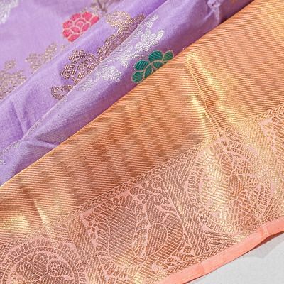 Kanchipuram Silk Jaal Lavender Saree