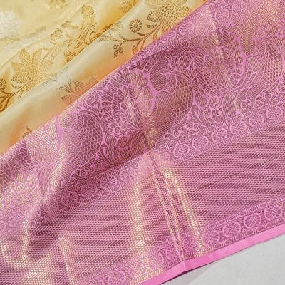 Kanchipuram Silk Jaal Cream Saree