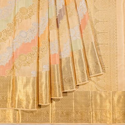 Kanchipuram Silk Jaal Rangkat Cream Saree