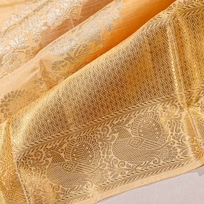 Kanchipuram Silk Jaal Rangkat Cream Saree