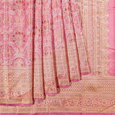 Kanchipuram Silk Tissue Brocade Pink Saree