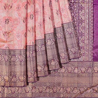 Kanchipuram Silk Tissue Brocade Pink Saree