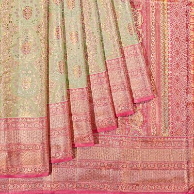 Kanchipuram Silk Tissue Brocade Pastel Green Saree