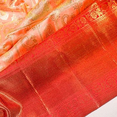 Kanchipuram Silk Checks And Butta Peach Saree