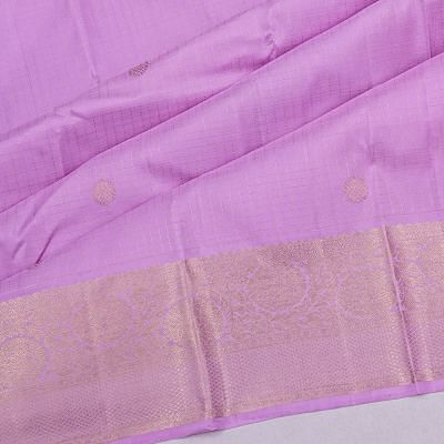 Kanchipuram Silk Checks And Butta Lavender Saree