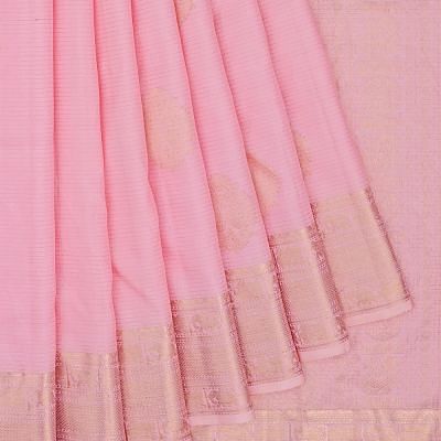 Kanchipuram Silk Checks And Butta Baby Pink Saree