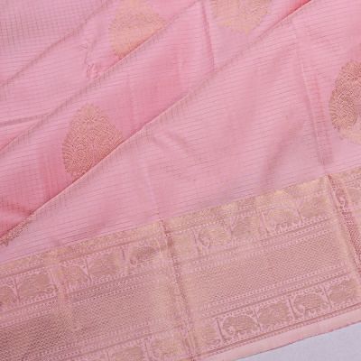 Kanchipuram Silk Checks And Butta Baby Pink Saree