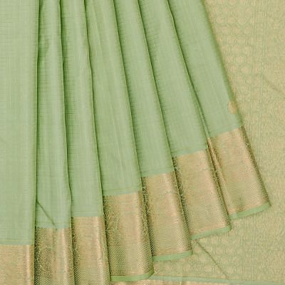 Kanchipuram Silk Checks And Butta Pista Green Saree