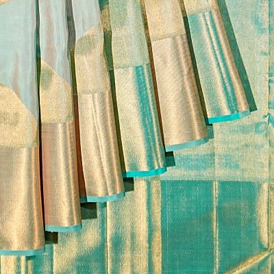 Kanchipuram Silk Geometrical Brocade Sea Green Saree