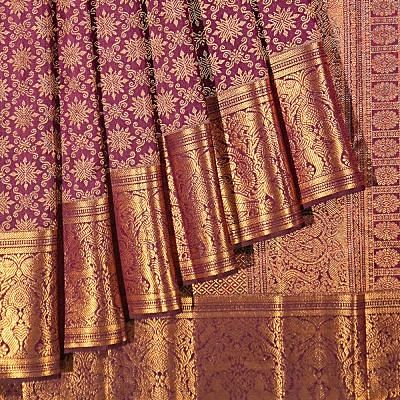 Kanchipuram Silk Criss Cross Checks And Butta Purple Saree