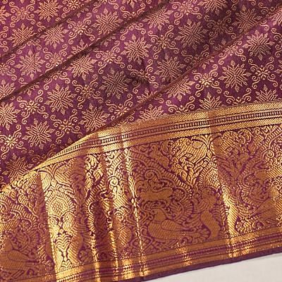 Kanchipuram Silk Criss Cross Checks And Butta Purple Saree