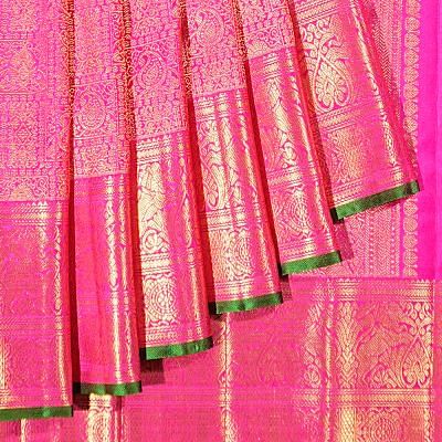 Kanchipuram Silk Brocade Rani Pink Saree