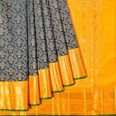 Kanchipuram Silk Brocade Teal Green Saree