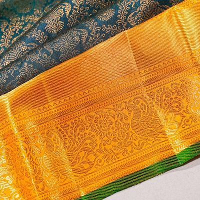 Kanchipuram Silk Brocade Teal Green Saree